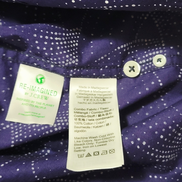 J Crew Men's Blue Button Down Short Sleeve Geometric Dots Slim Fit Cotton Size M - Picture 4 of 4